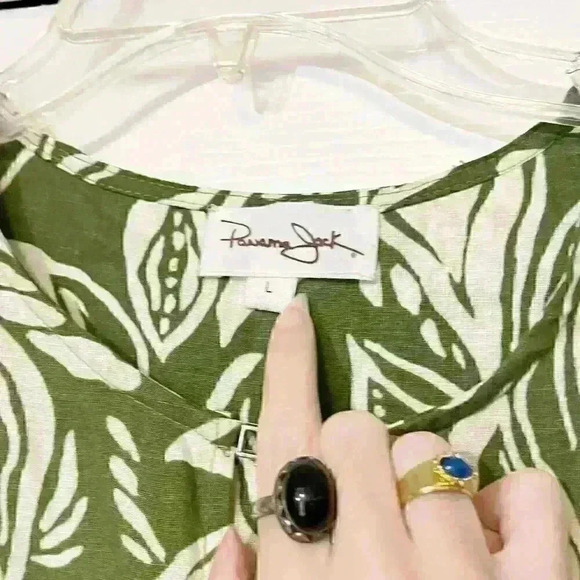 Panama Jack Womens Clasp Garden Beach Leaf Print Linen Rayon Blouse Size Large - Picture 3 of 7
